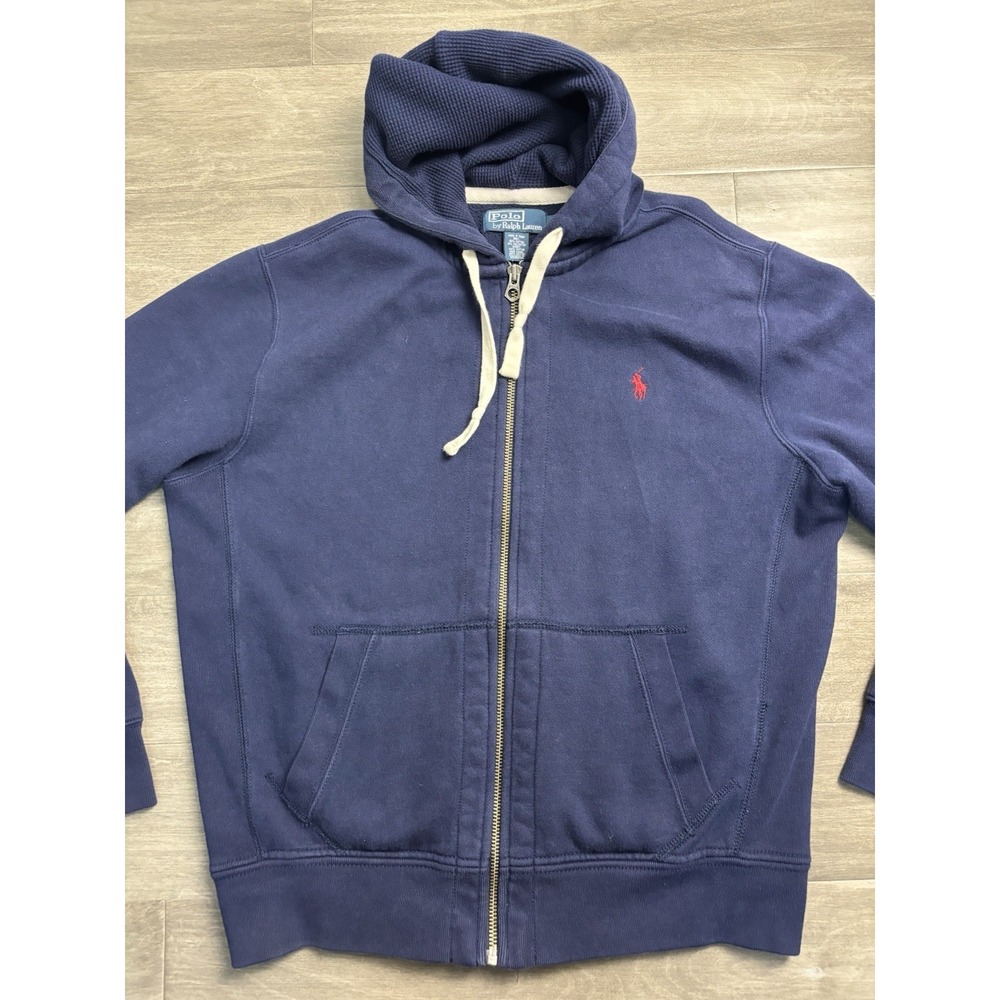 Polo Ralph Lauren Mens Zip Hoodie Blue Fleece Thermal Hooded Sweatshirt Size L